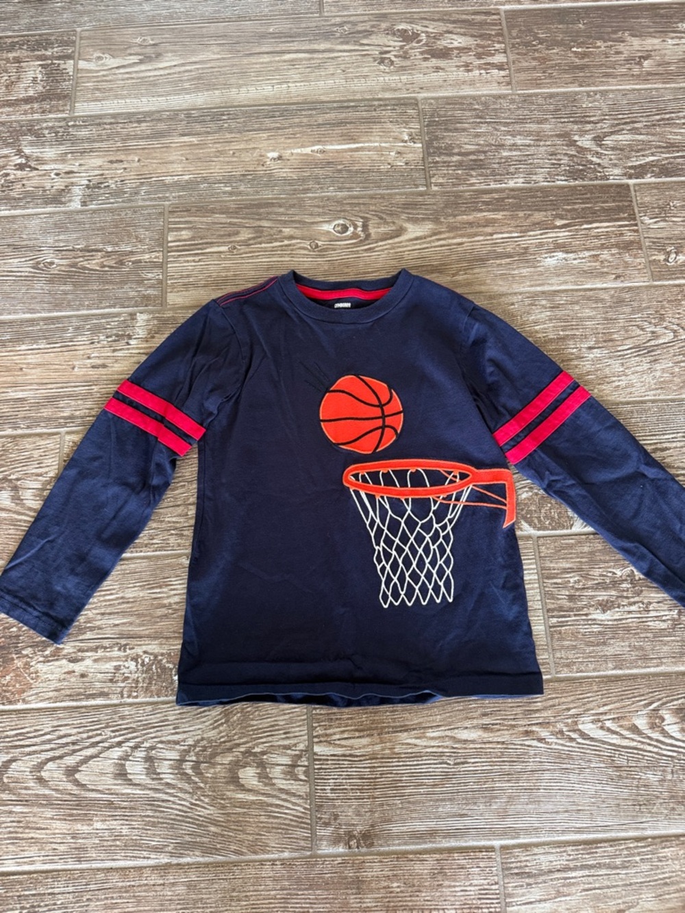 Gymboree Navy Long-Sleeve Basketball Hoop Tee with Pink Stripes